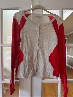 CAbi Heather Gray & Red Colorblock Button Cardigan